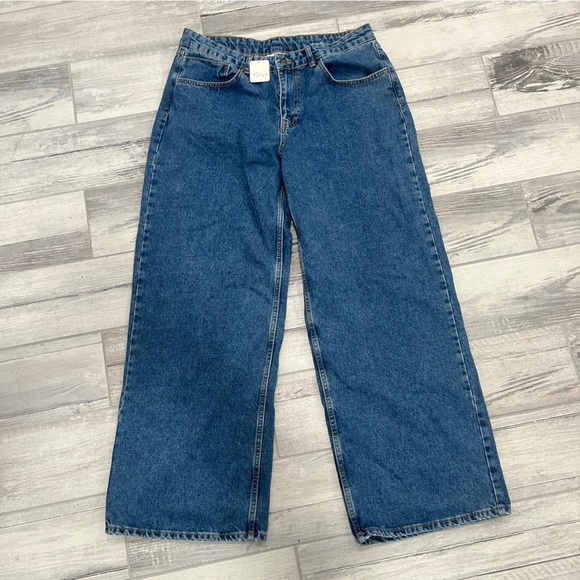 NWT Free People Ragged Baggy Skater Jeans Classic Medium Wash Rigid Denim 32 - Picture 2 of 9